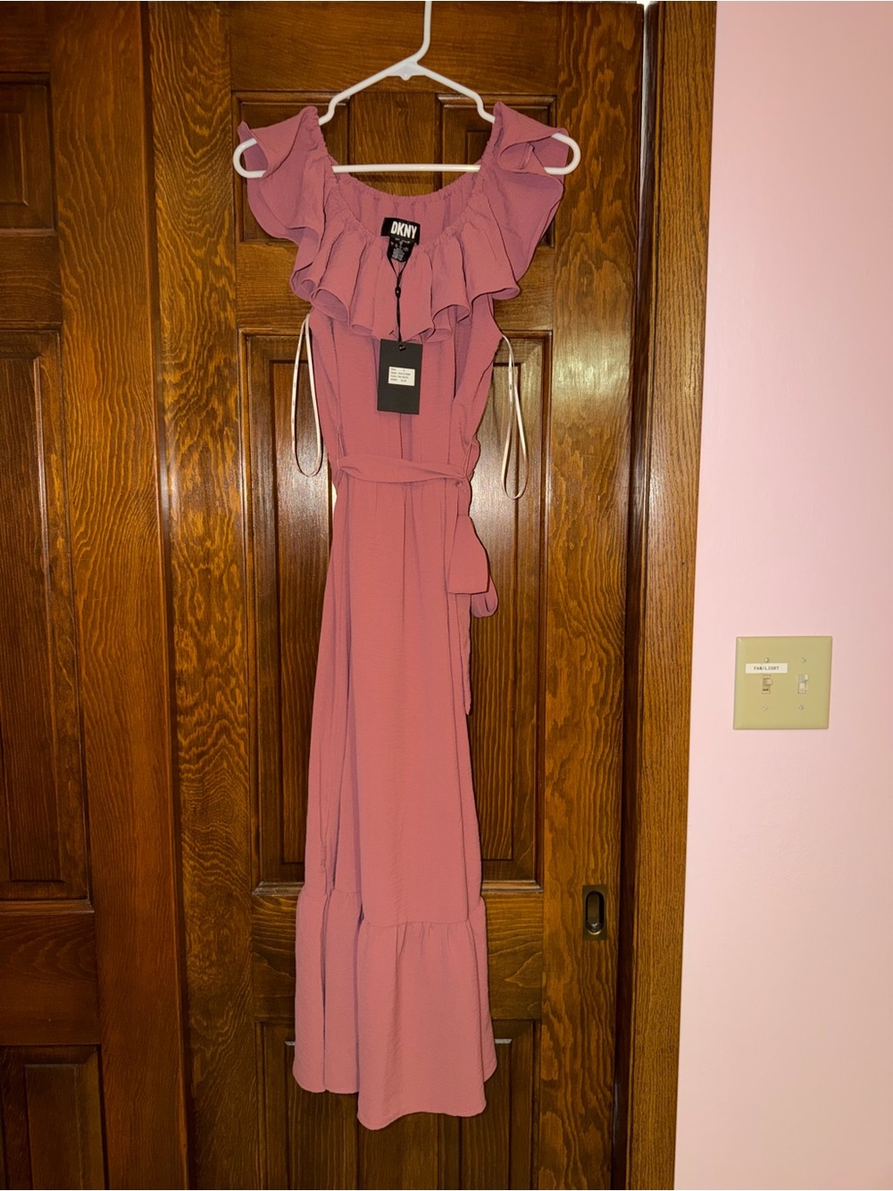 DKNY Rose Mauve Pink Ruffle Maxi Dress